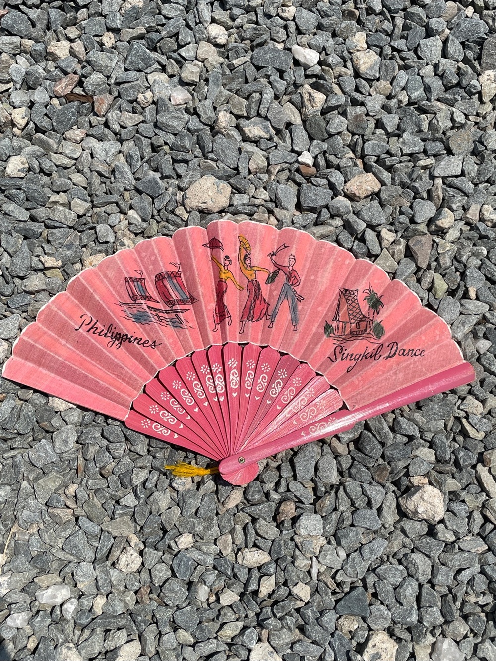 Vintage Pink Philippine Singkil Dance Hand Painted Hand Fan